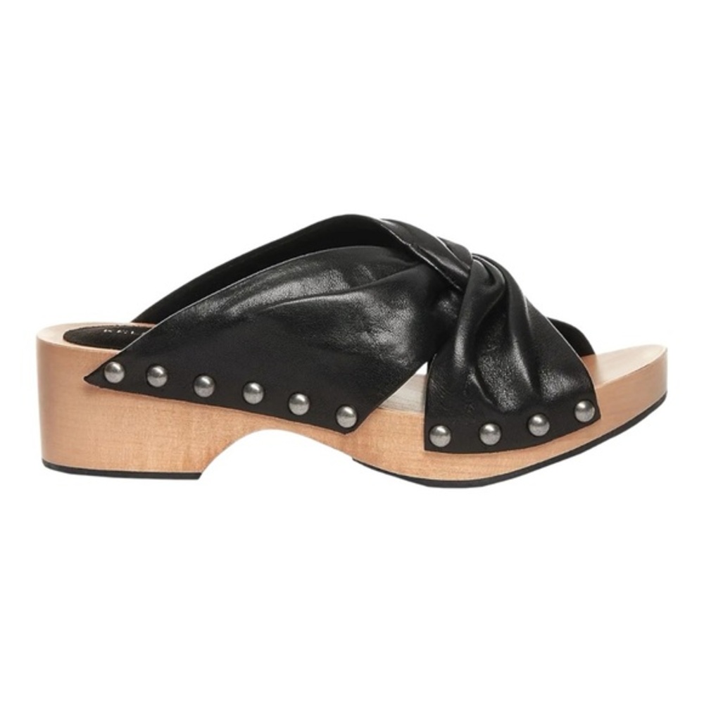 Kelsi Dagger Brooklyn Black Leather Studded Wood Platform Clog Sandals Size 9.5